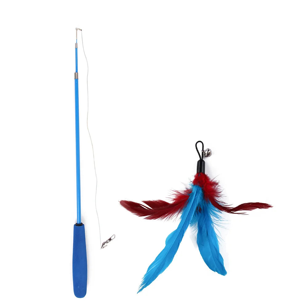 Retractable Feather Bell Teaser Stick Wand - Interactive Toy for Cat Exercise and Entertainment