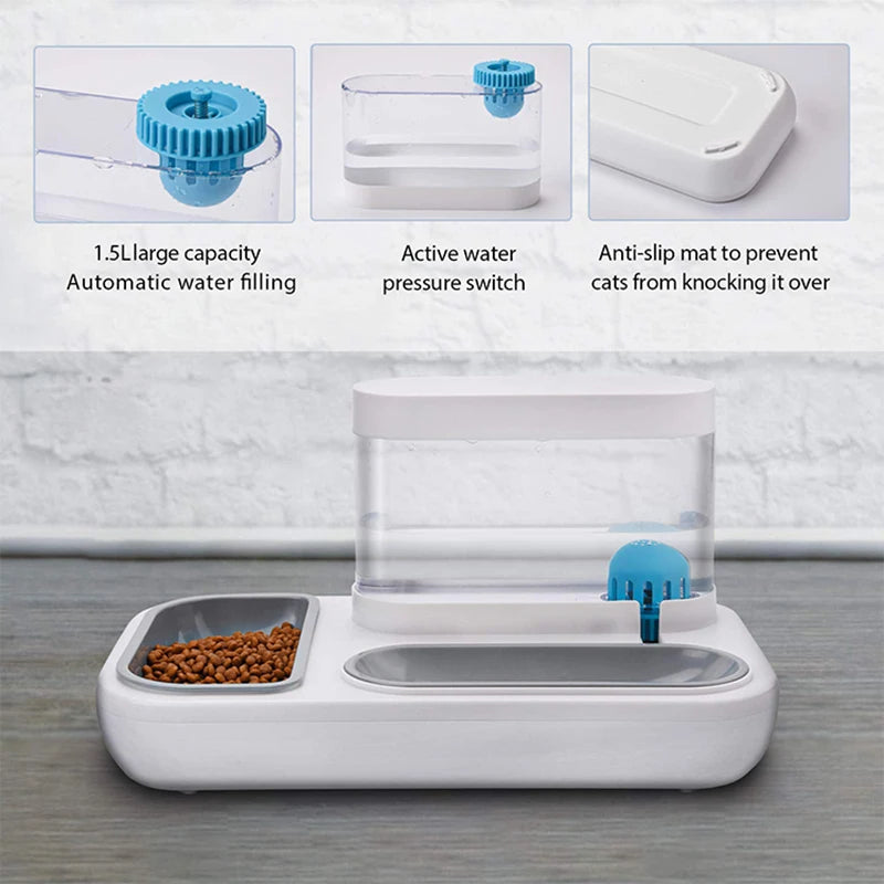 4 Style 1.5L Capacity Pet Feeder Bowls with Automatic Drinking Fountain