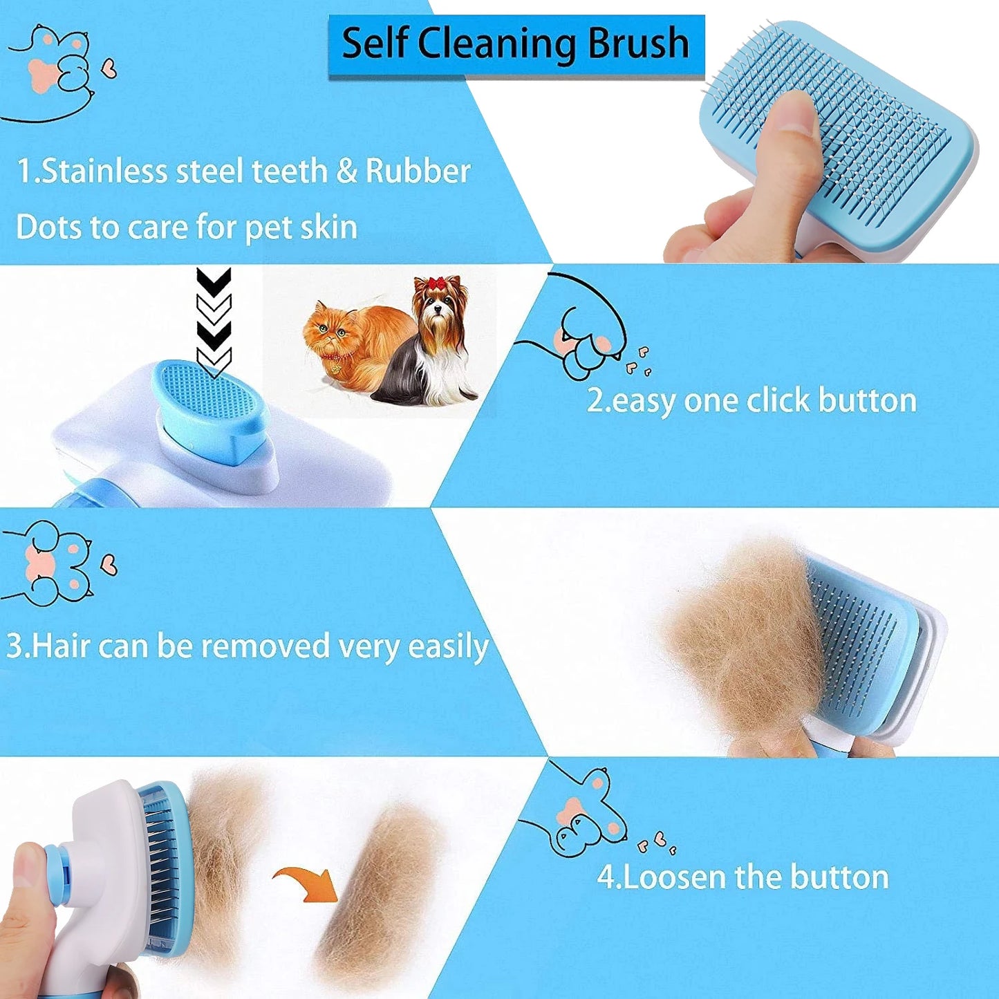 Pet Grooming Comb: Effective Dog and Cat Hair Remover Brush for Long-Haired Pets