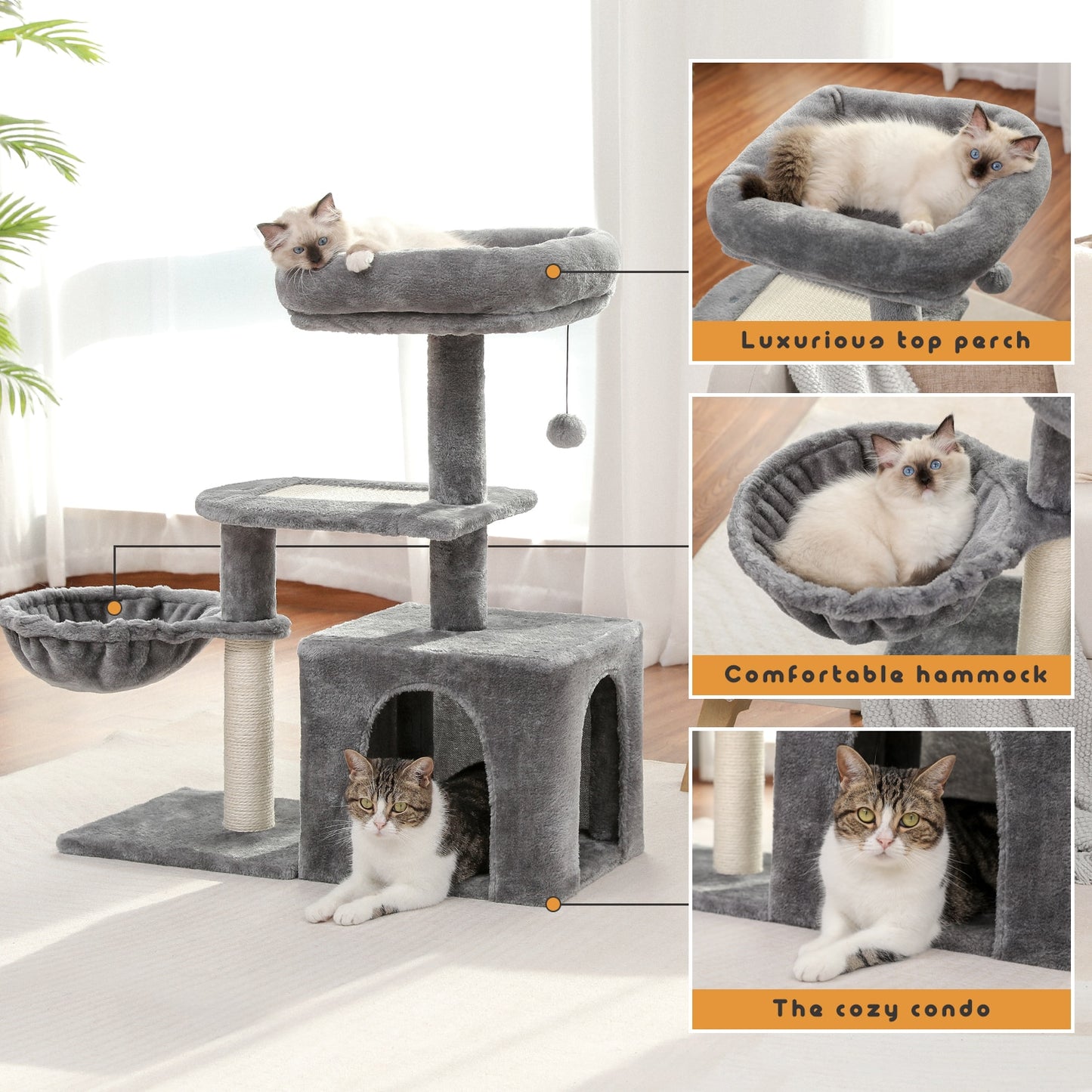 Multi Level Cat Tree Condo with Sisal Scratch Posts