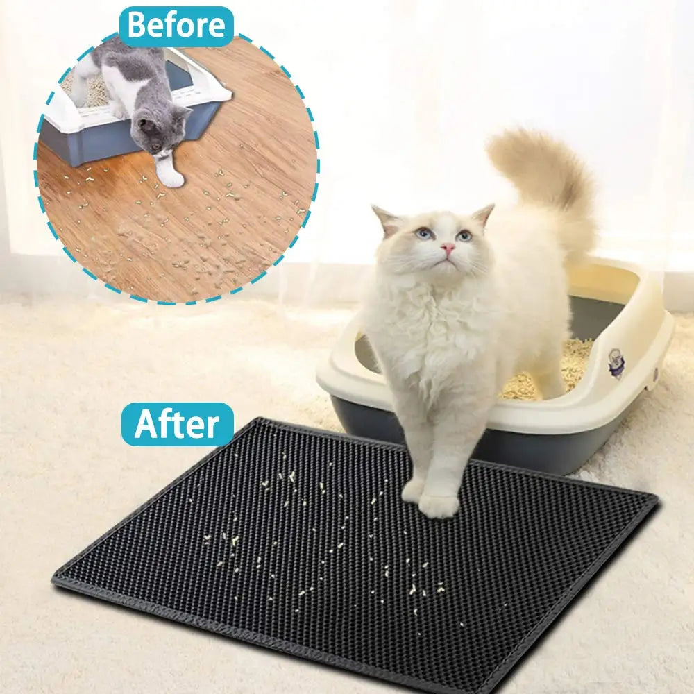 Double Layer Waterproof Cat Litter Mat with Non-Slip Bottom - Washable Pet Pad for Clean and Comfortable Litter Box Area