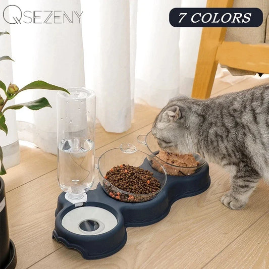 3-in-1 Automatic Pet Feeder: Double Bowl with Water Fountain and Raised Stand