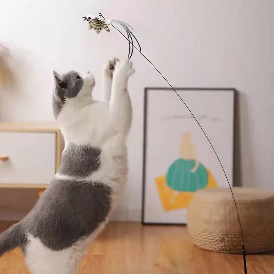 Interactive Furry Feather Bird Cat Toy with Bell