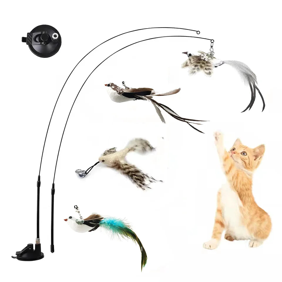 Interactive Furry Feather Bird Cat Toy with Bell