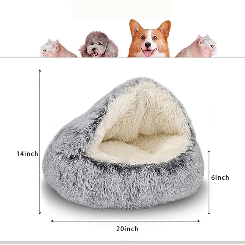 Soft Plush Pet Bed with Cover - Round Cat Bed