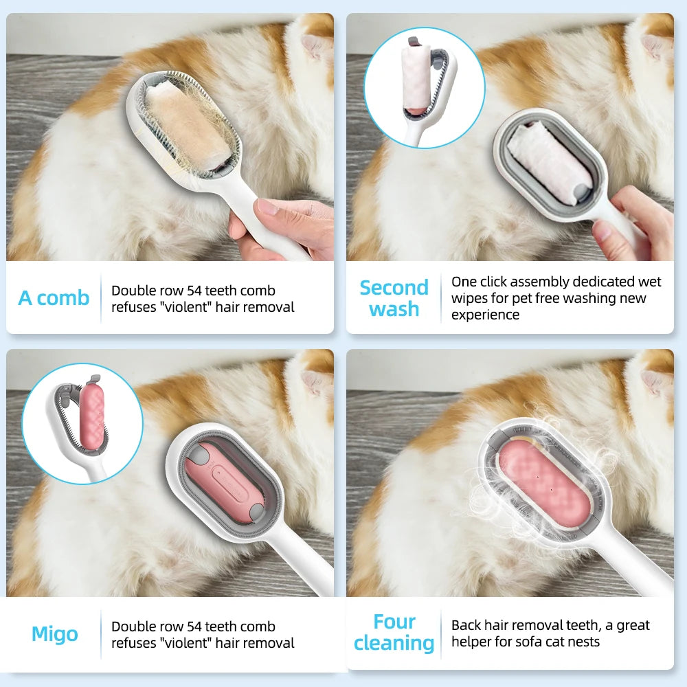 3 - in-1 Pet Grooming Brush with Water Tank - Cleaning, Massage, and Fur Remover Comb for Cats