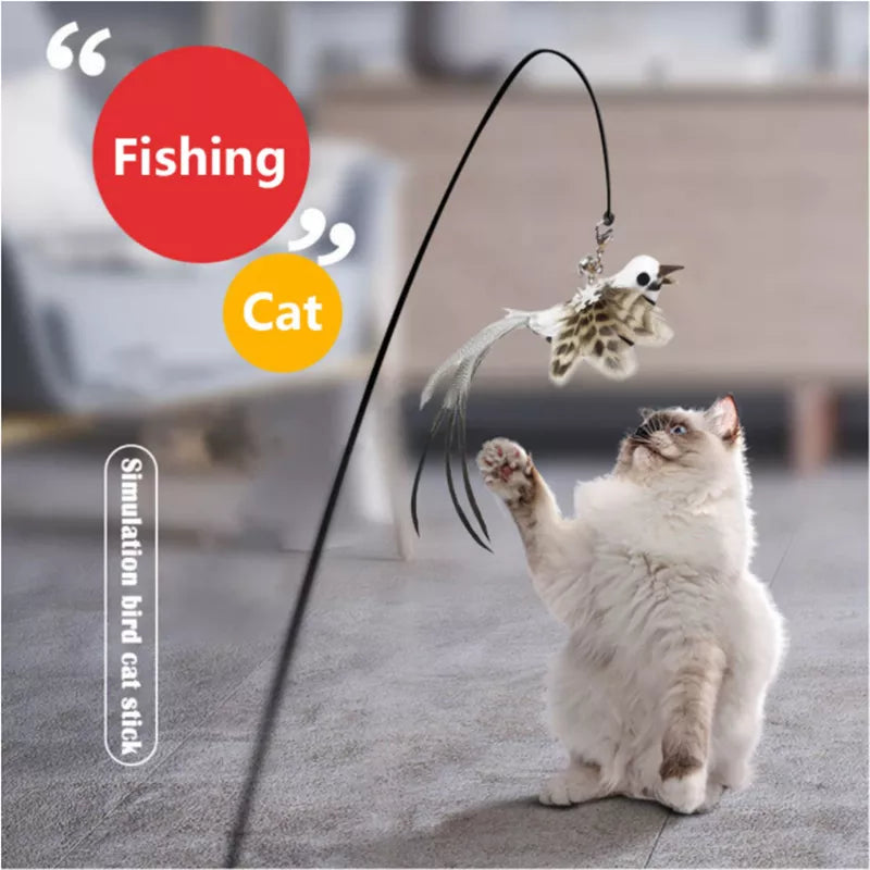 Interactive Furry Feather Bird Cat Toy with Bell