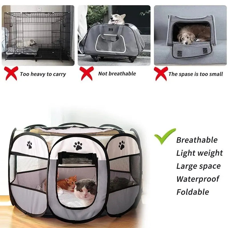 Portable Foldable Octagonal Pet Tent Kennel - Easy-to-Use Outdoor Shelter for Large Dogs and Cats