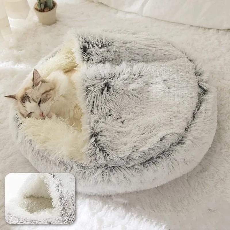 Soft Plush Pet Bed with Cover - Round Cat Bed