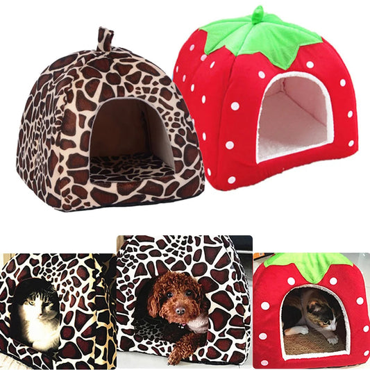 Foldable Strawberry Pet House Bed for Cats, Dogs and Small Animals (S-XXL)