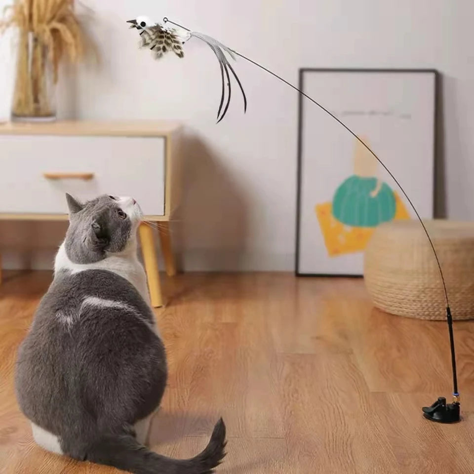 Interactive Furry Feather Bird Cat Toy with Bell