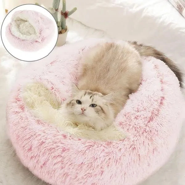 Soft Plush Pet Bed with Cover - Round Cat Bed