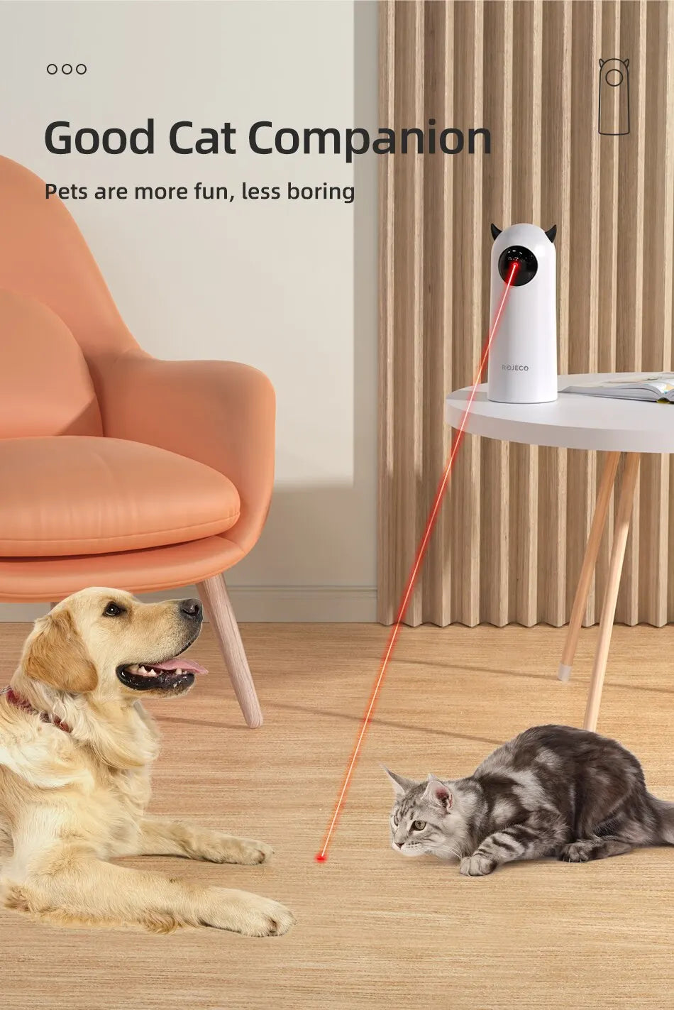 ROJECO Smart Teasing Cat Toy - Automatic LED Laser Interactive Pet Toy for Indoor Cats