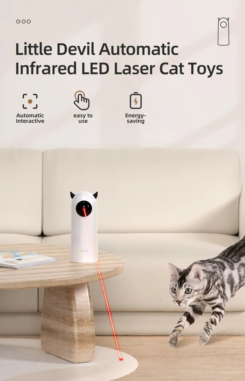 ROJECO Smart Teasing Cat Toy - Automatic LED Laser Interactive Pet Toy for Indoor Cats