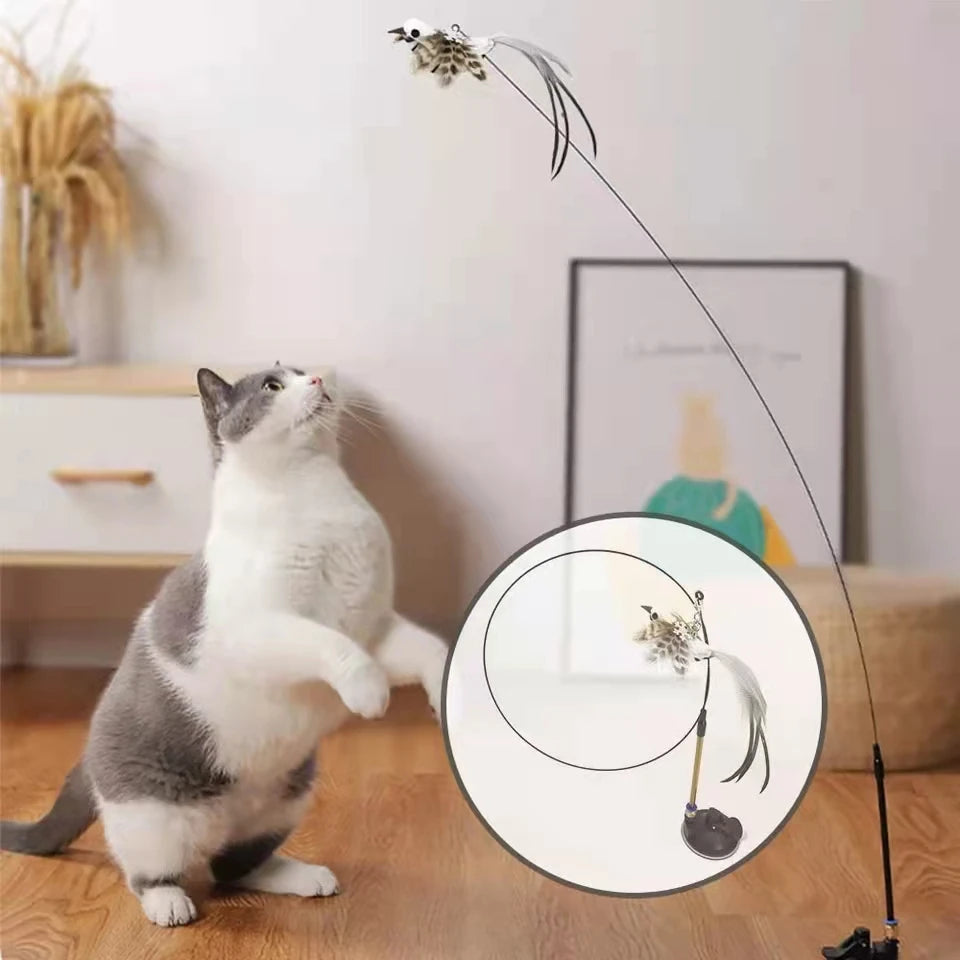 Interactive Furry Feather Bird Cat Toy with Bell