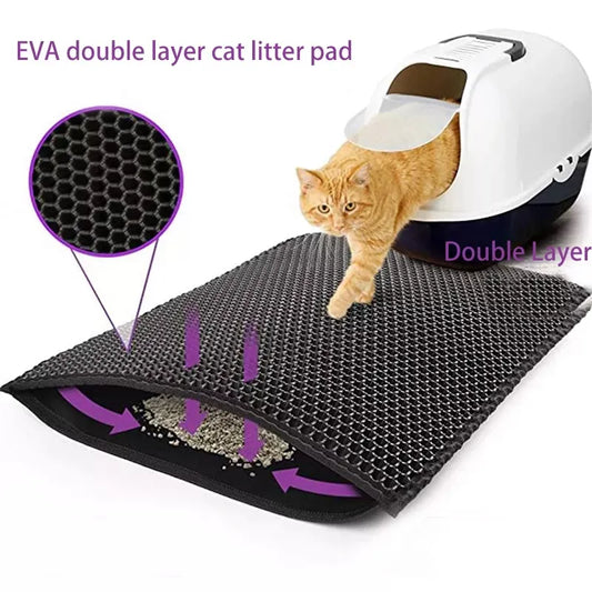 Double Layer Waterproof Cat Litter Mat with Non-Slip Bottom - Washable Pet Pad for Clean and Comfortable Litter Box Area